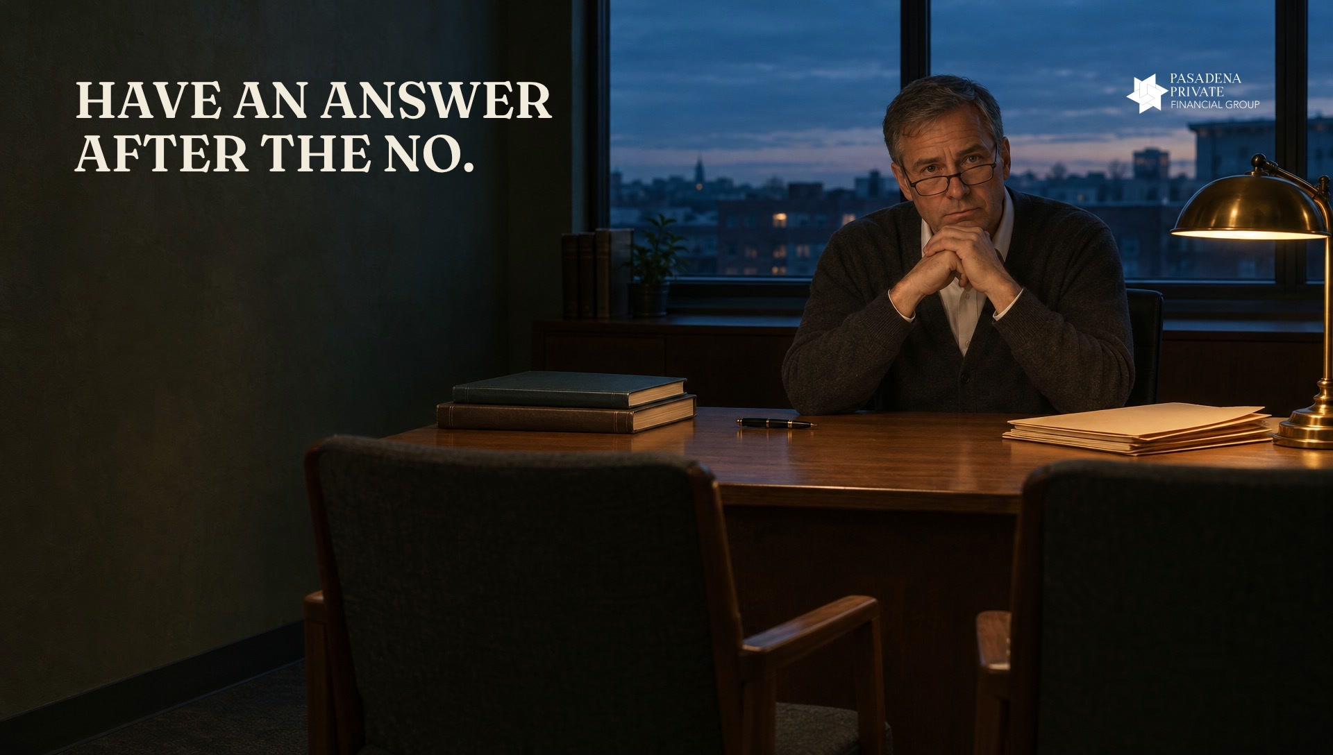 A CPA at his desk at dusk